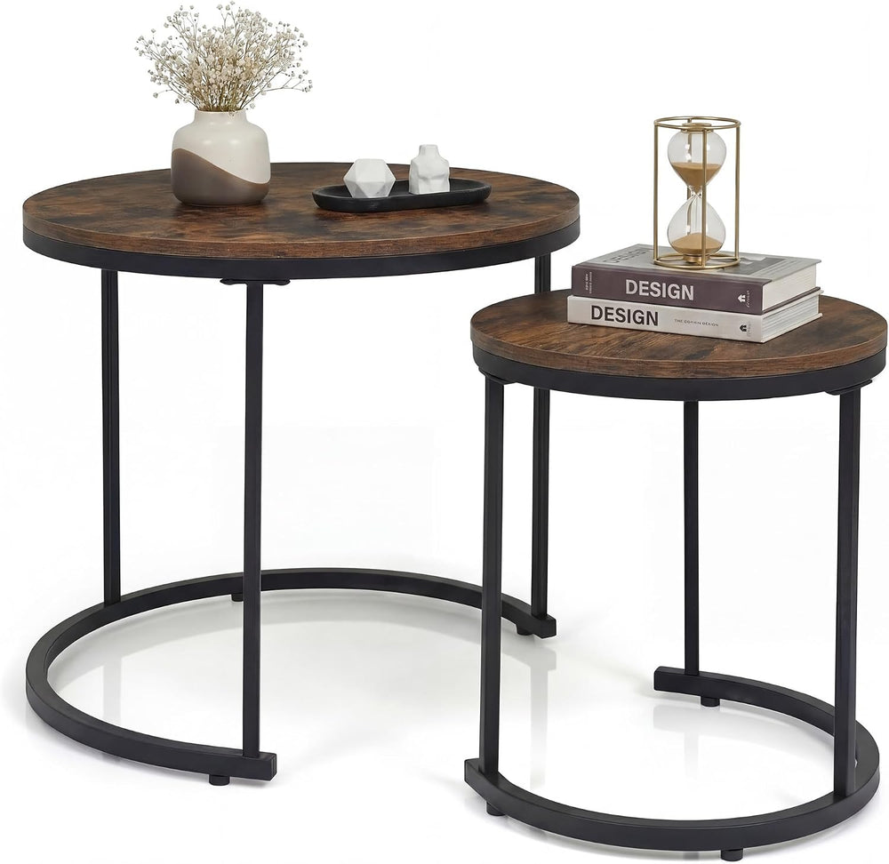 COSTWAY Stackable Nesting Coffee Tables Set of 2 for Living Room, Walnut | Ro...