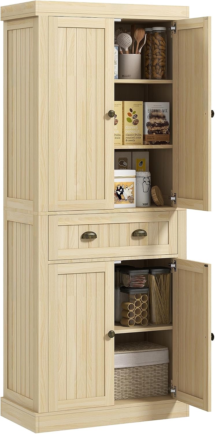 72" Farmhouse Kitchen Pantry Cabinet, Freestanding Tall Storage Cabinet ...