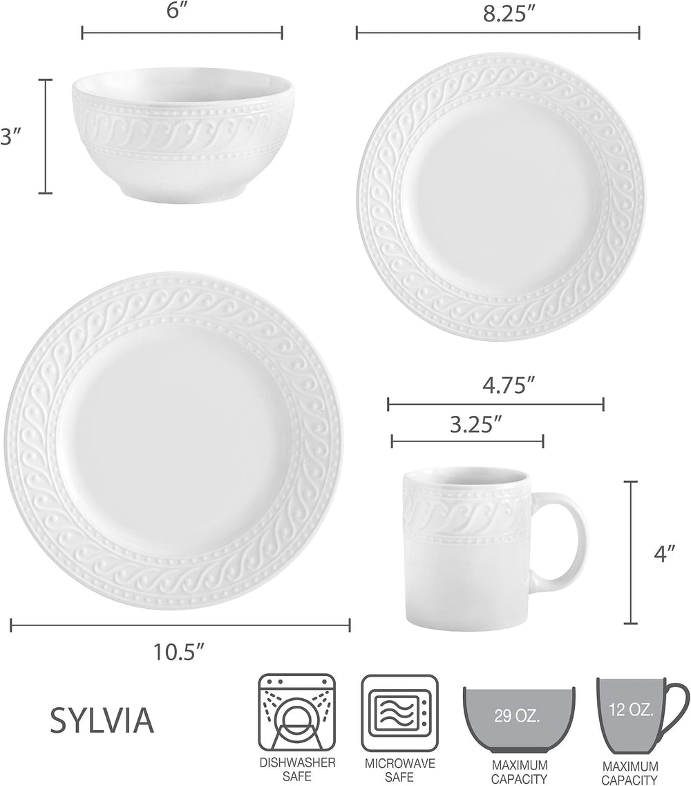 Pfaltzgraff Sylvia Dinnerware Set 32-Piece Service for 8 - White Porcelain Di...
