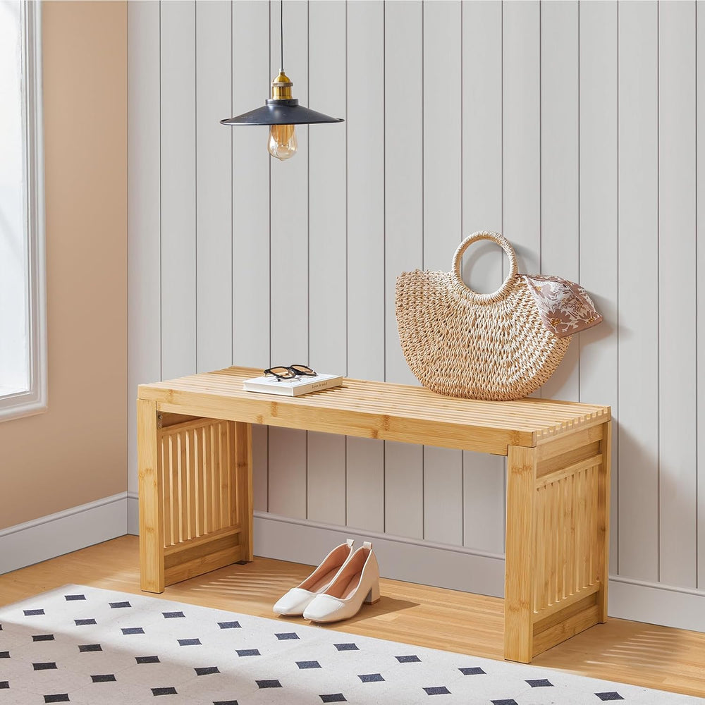 HOOBRO Bamboo Dining Bench, 35 inch Farmhouse Kitchen Table Bench, Solid Bamb...
