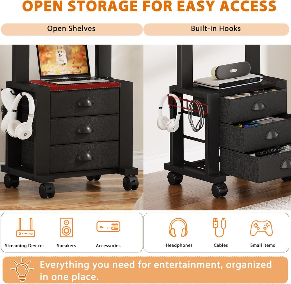 Rolling TV Stand with 3 Drawers for 23-60 Inch TVs with Storage | Hidden Stor...