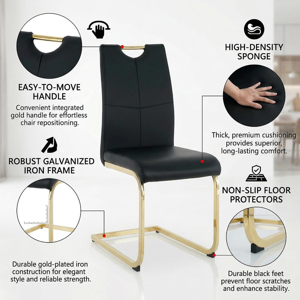 FT Global Modern PU Leather Dining Chair Set of 6, Upholstered Black Chairs w...