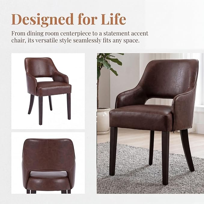 Farmhouse Dining Chairs Set of 2, PU Leather Upholstered Dining Chairs with A...