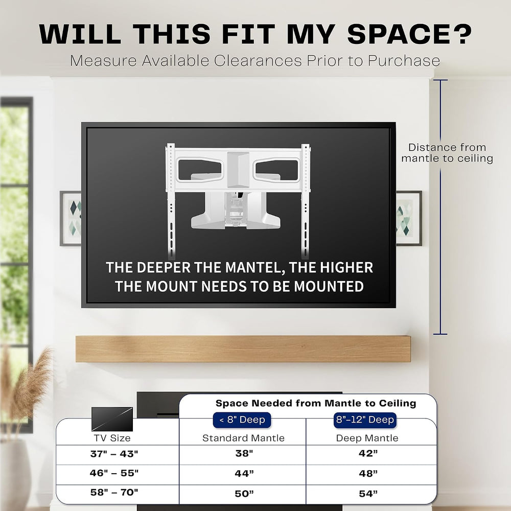 VIVO White Motorized TV Wall Mount for 37 to 70 in Screens, MOUNT-E-M070R-W |...