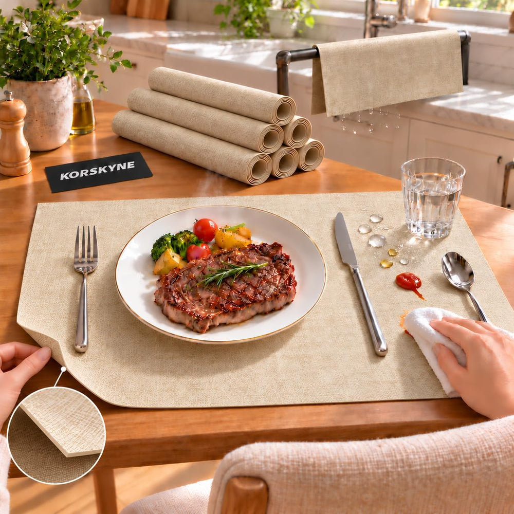 Faux Leather Placemats Set of 6, 12 X 17 Inch - Vinyl Heat Resistant Place Ma...
