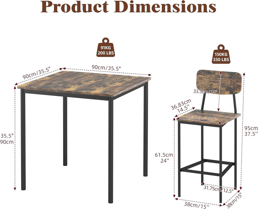 Kitchen Table and Chairs of 4, 5 Piece Dining Table Set, Sturdy Industrial Sp...