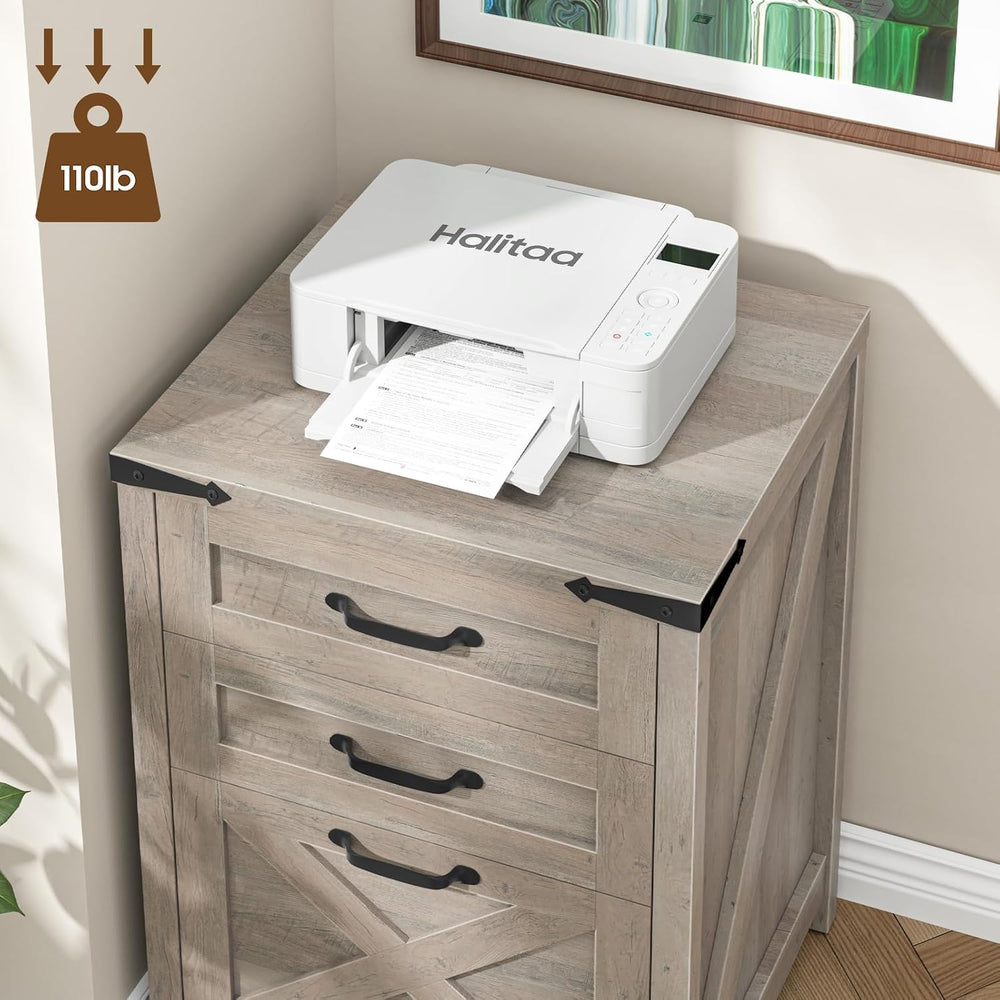 Small Farmhouse File Cabinet with 2 Drawers for Home Office, Rustic Grey | Ha...