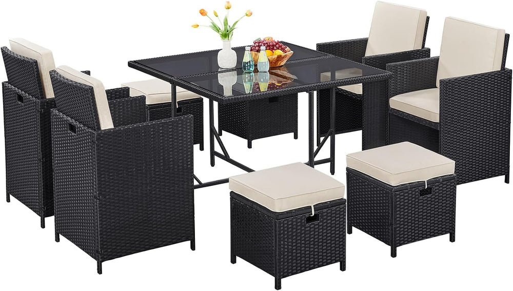Yaheetech 9-Piece Patio Dining Sets, Outdoor Space Saving Rattan Chairs with ...