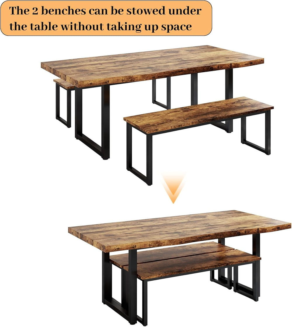 HIPIHOM 63" Dining Table with 2 Benches, Modern Kitchen Table and Chairs...