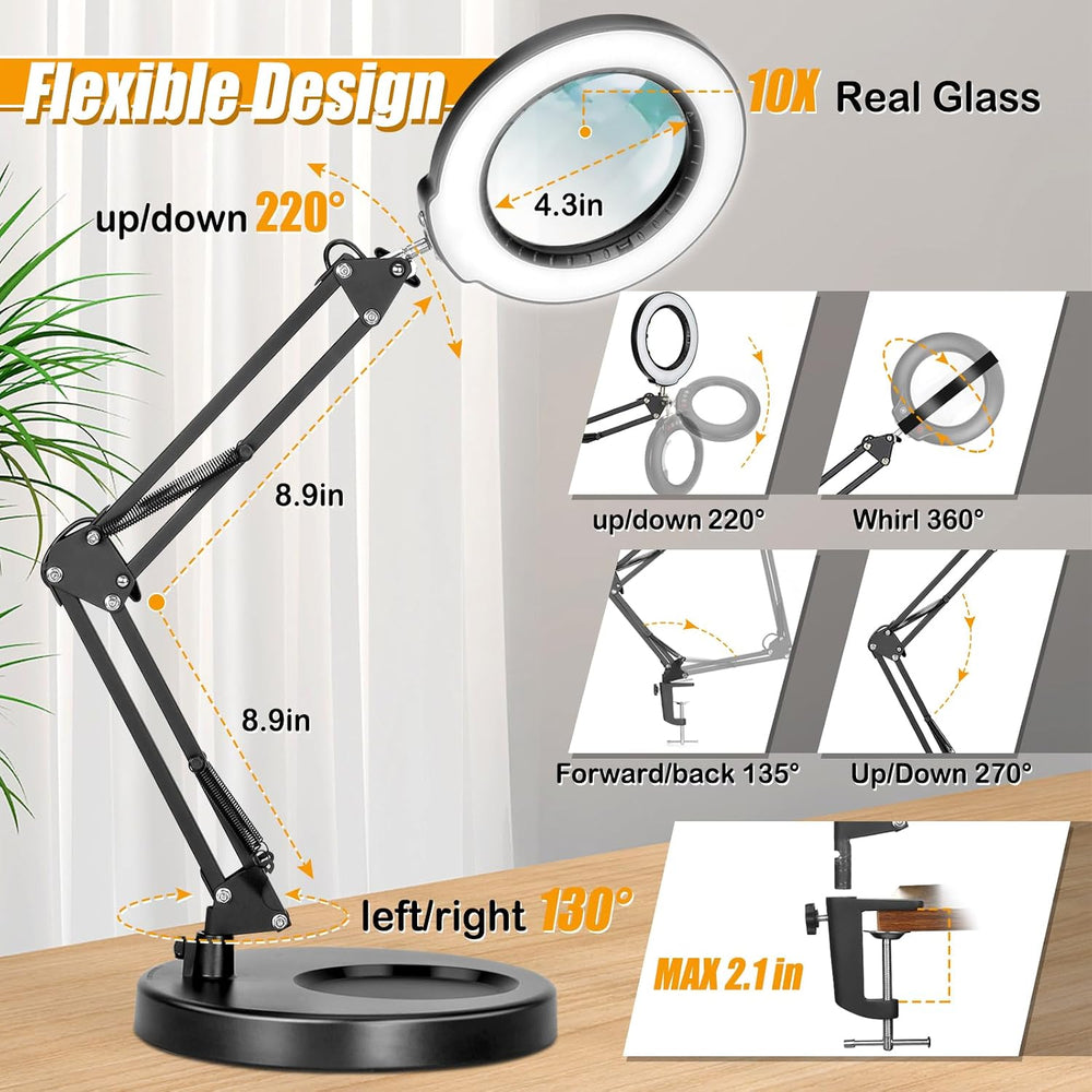 Real Glass 12X Magnifying Glass with Light and Stand (No Acrylic Lens), 2-in-...