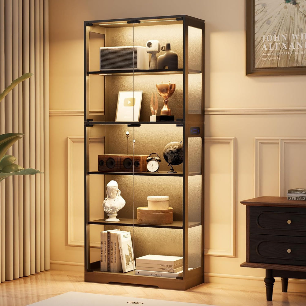 Display Cabinet with Glass Doors, 5-Tier 65" Glass Display Cabinet with ...
