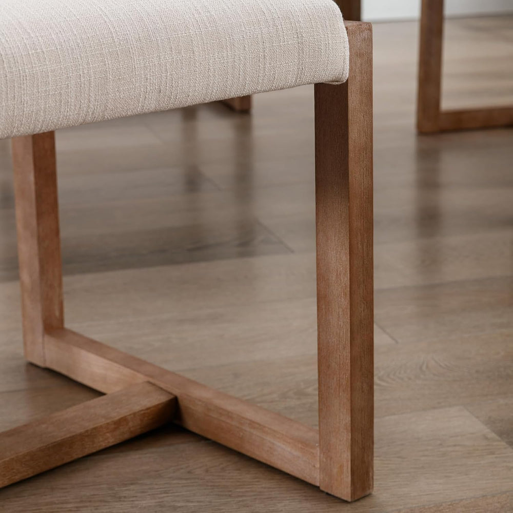 DUOMAY Mid-Century Linen Dining Chairs Set of 2, Beige | Modern Upholstered S...