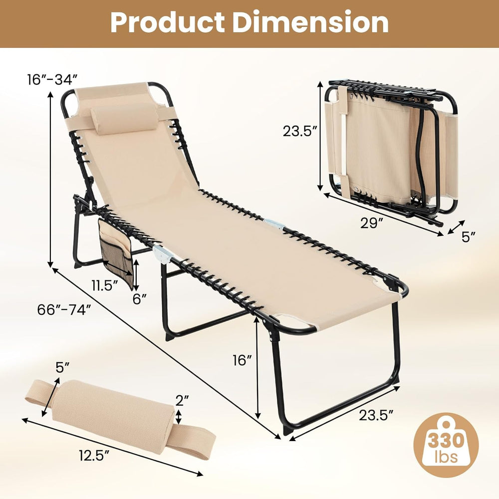 GYMAX Lounge Chairs for Outside, Extra High Folding Beach Tanning Lounger wit...