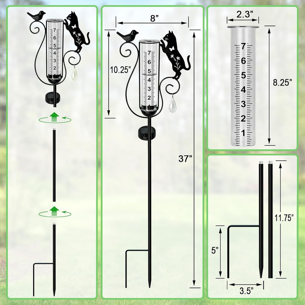 Rain Gauge Outdoor Decorative,Metal Black Cat Solar Lights Outdoor Garden