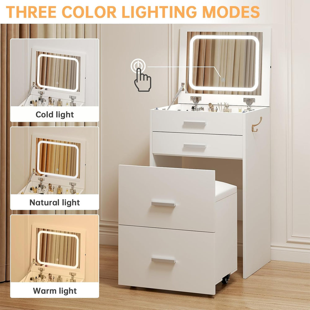 Airynee 3 in 1 Vanity, Compact Vanity with 3 Drawers | Makeup Desk with Flip-...