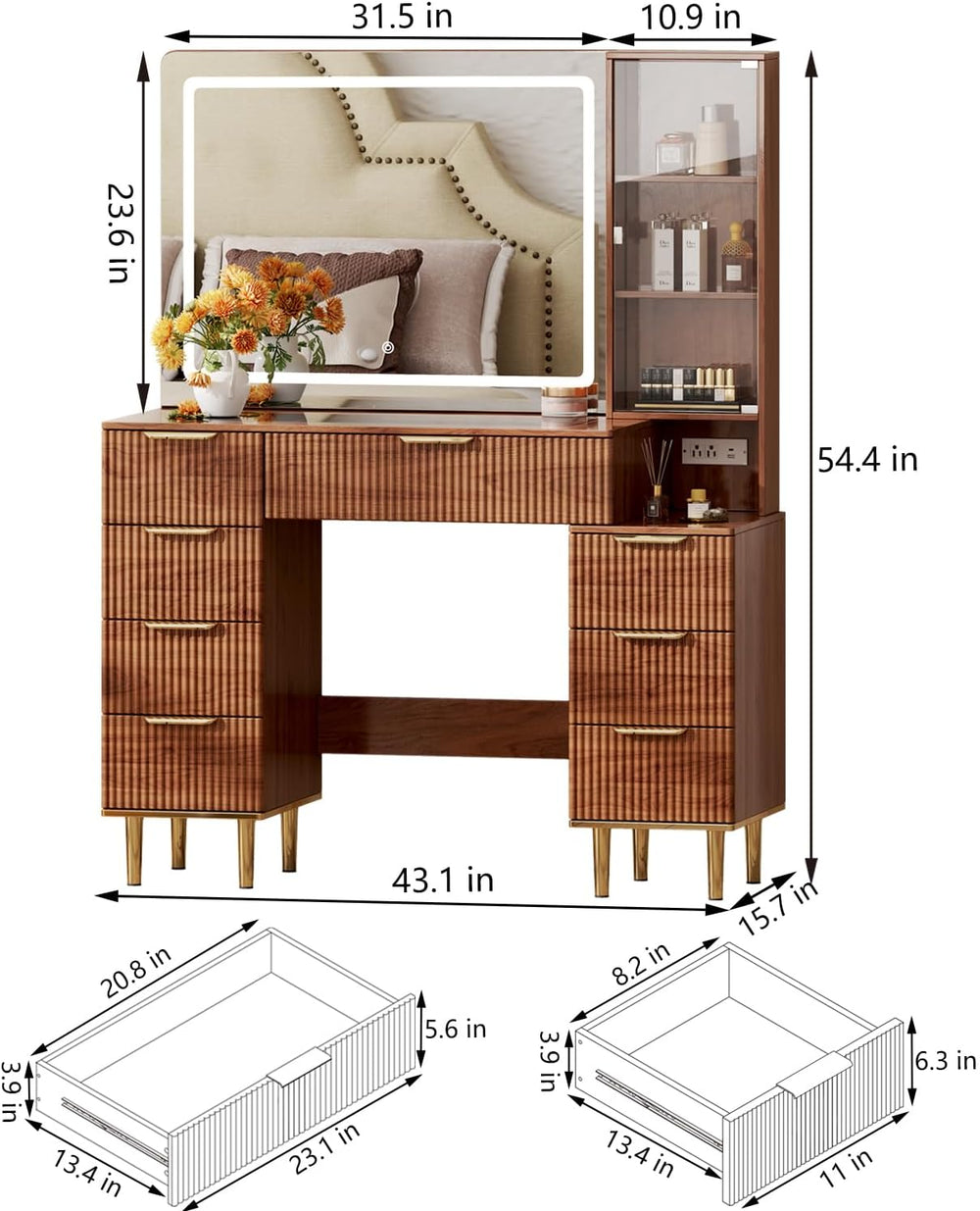 Chrangmay Modern Vanity Desk with 31.5" Mirror and Lights,Makeup Vanity ...