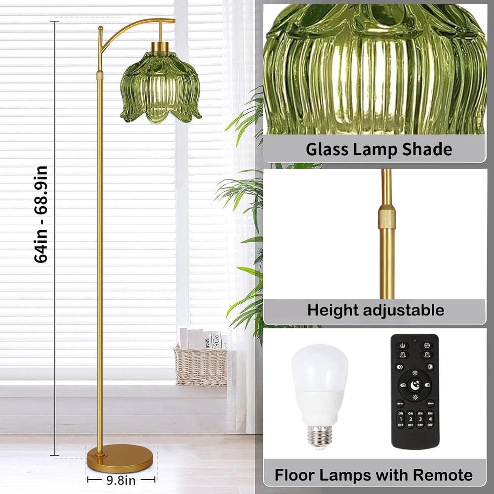 ILLMTW Glass Floor Lamp for Living Room,Bedroom,Gold Mid Century Modern Stand...