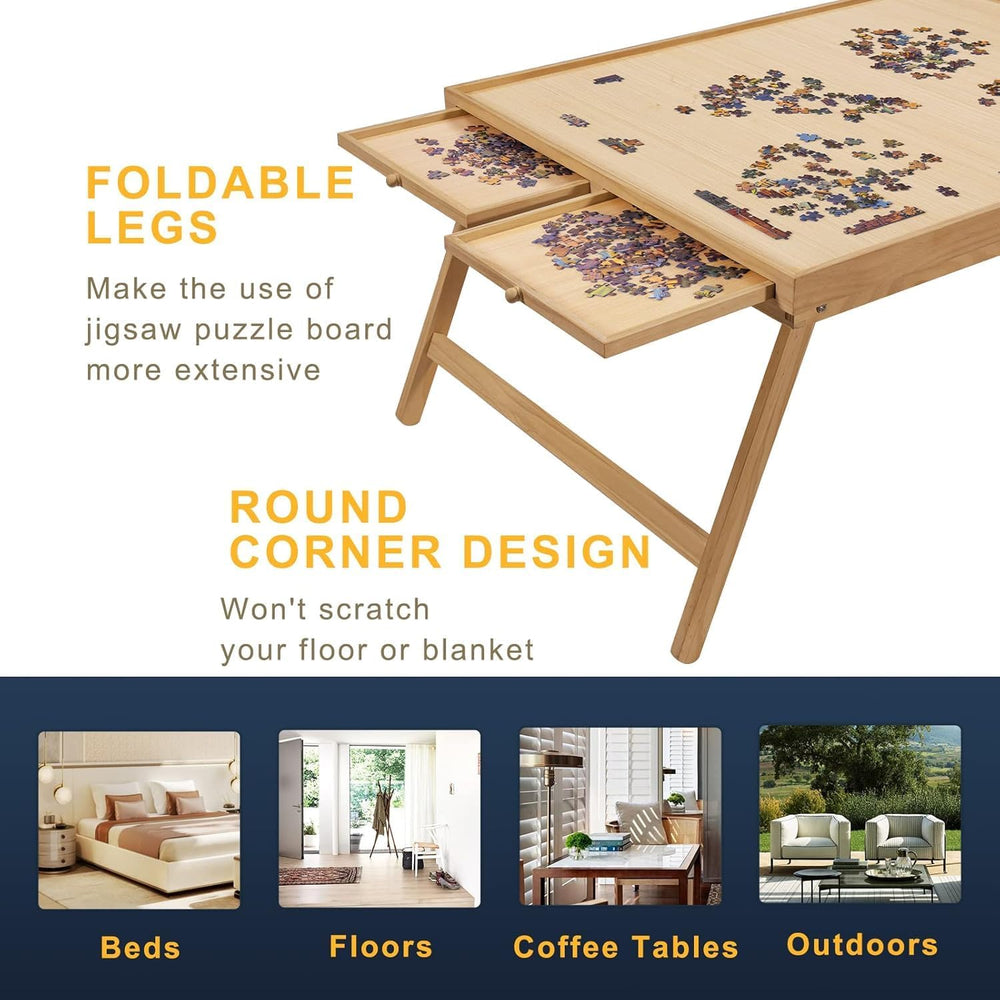 TEAKMAMA 1500Pcs Jigsaw Puzzle Table with 4 Drawers for Adults,Natural