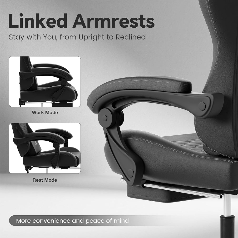 Gaming Chair, Computer Office Chair with Footrest, Adjustable Height & Ba...