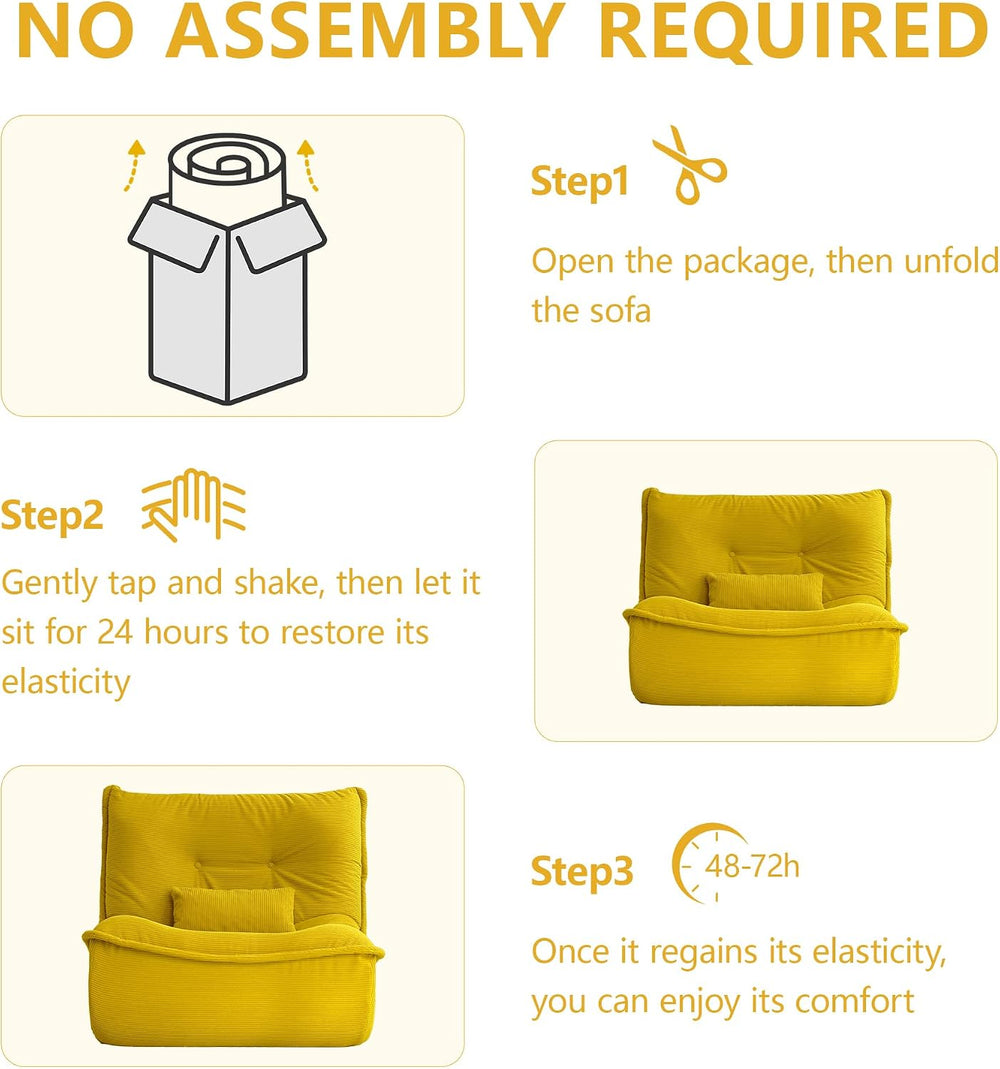 Bean Bag Chair for Adults, Single Lounge Chair with Lumbar Pillow, Comfy Floo...