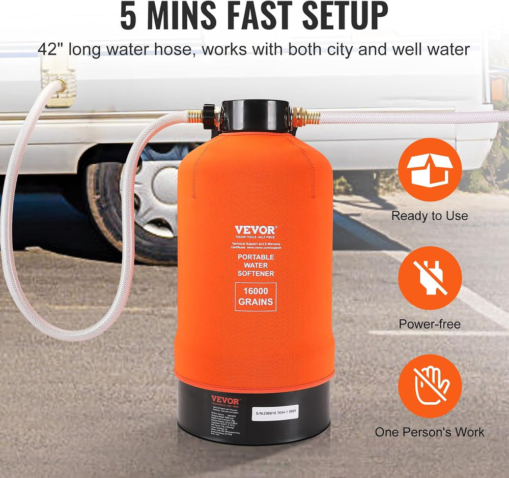 VEVOR RV Water Softener, 16,000 Grain Portable Water Softener, with 3/4"...