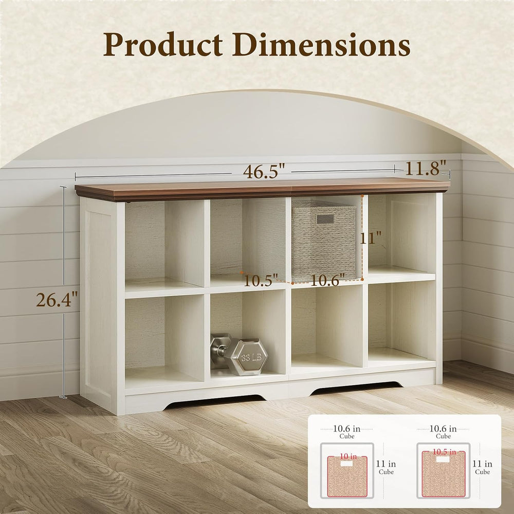 OffiGo 8 Cube Organizer Bookcase, Cube Shelf with Storage, Walnut + White