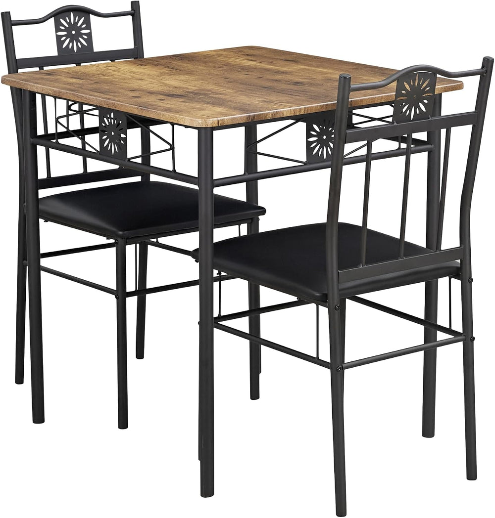 VECELO 3 Piece Small Dining Table Set for 2 with Upholstered Chairs, Brown
