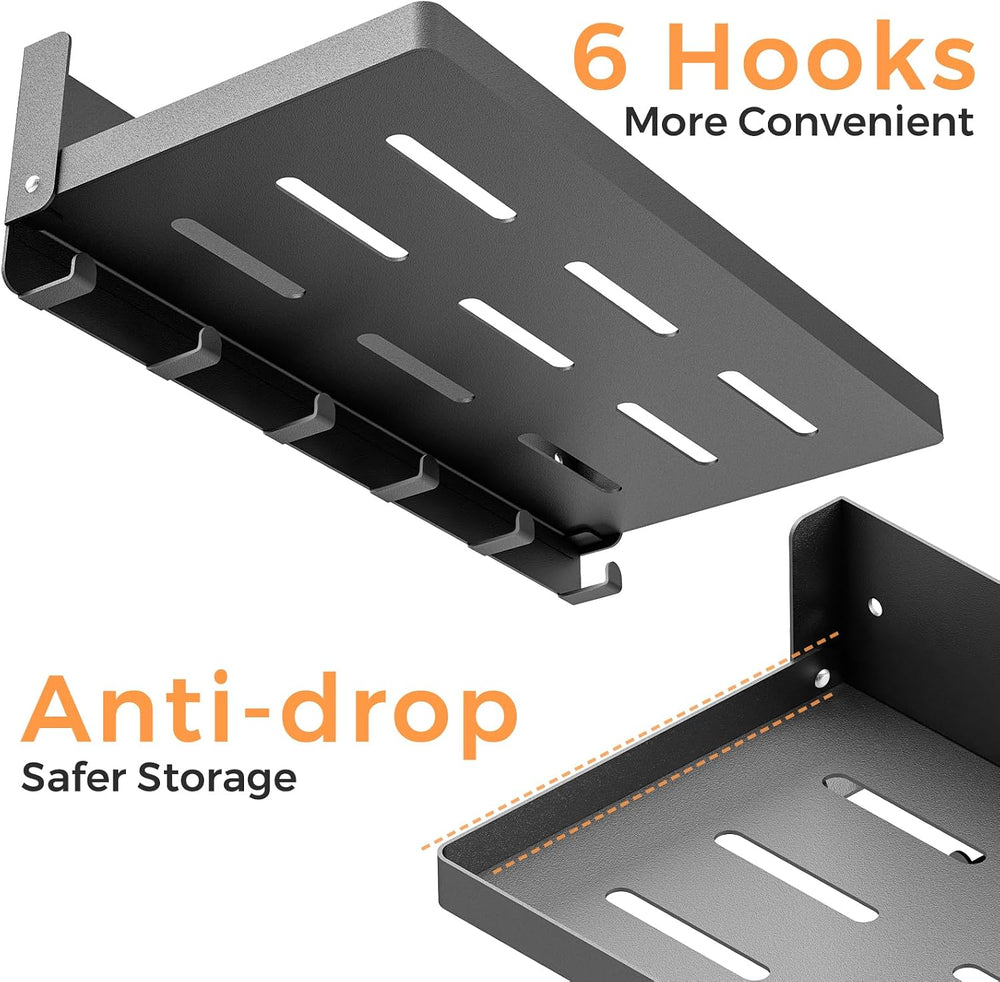 Small Folding Metal Shelf with Hooks, RV Fold-Down Wall Shelf, 6 Hooks, Drop ...