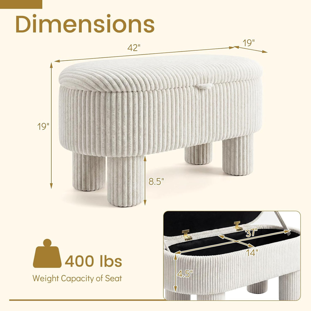 Giantex 42'' Storage Ottoman Bench, Corduroy Fabric Upholstered End o...