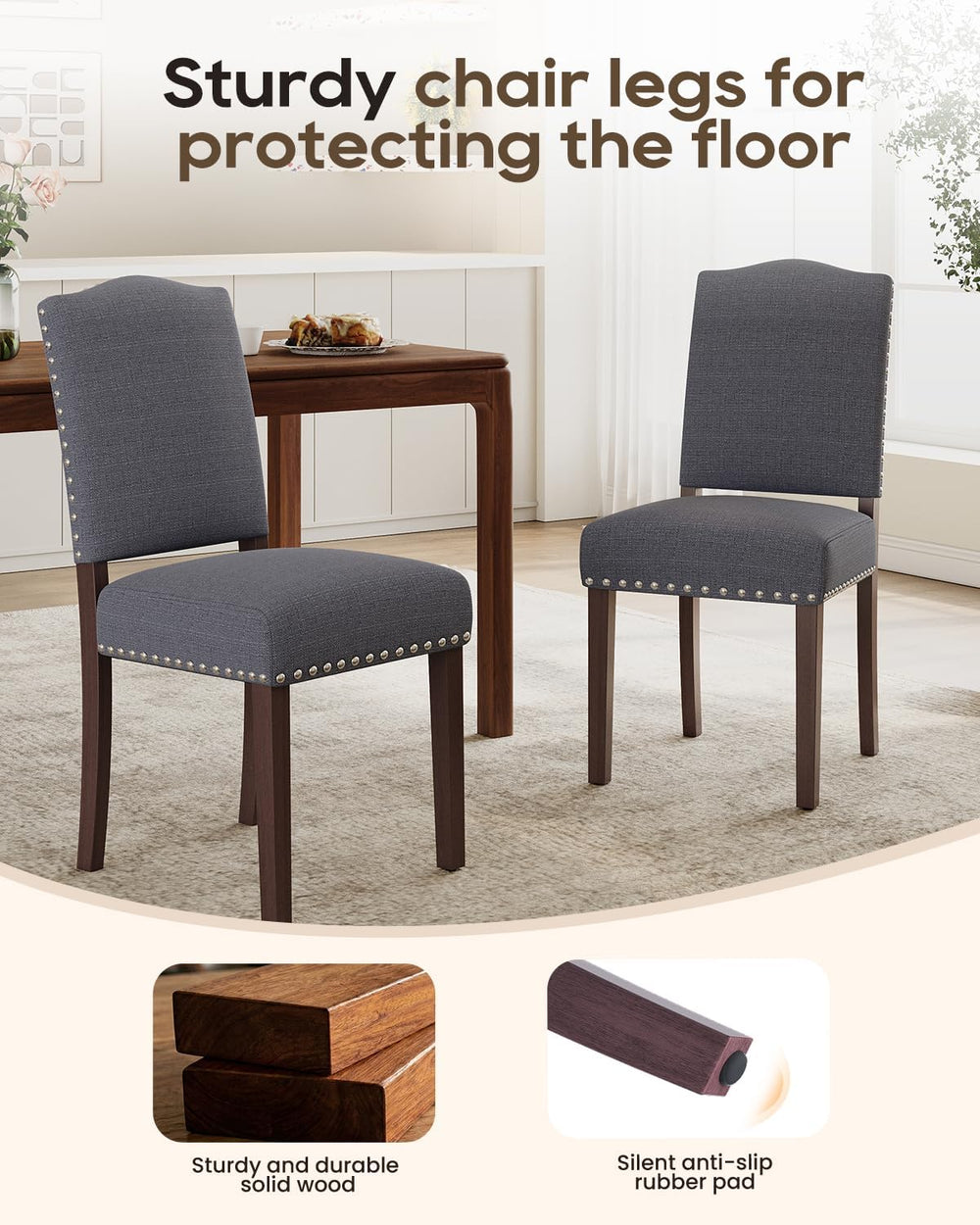 Upholstered Dining Chairs Set of 6 with Thickened Seat Cushion, Wooden Mid-Ce...