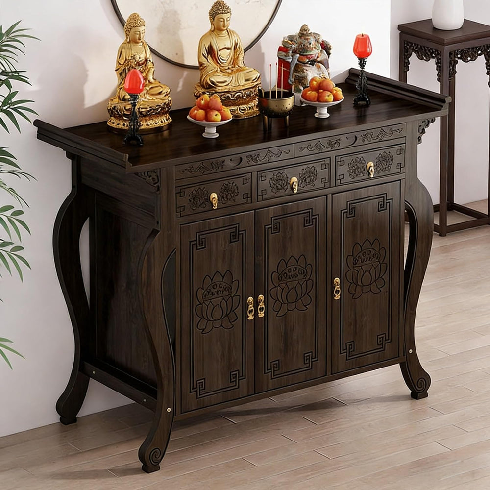 Bamboo Shrine Altar Table with Storage Personal Shrine Altar Table Buddha Nic...