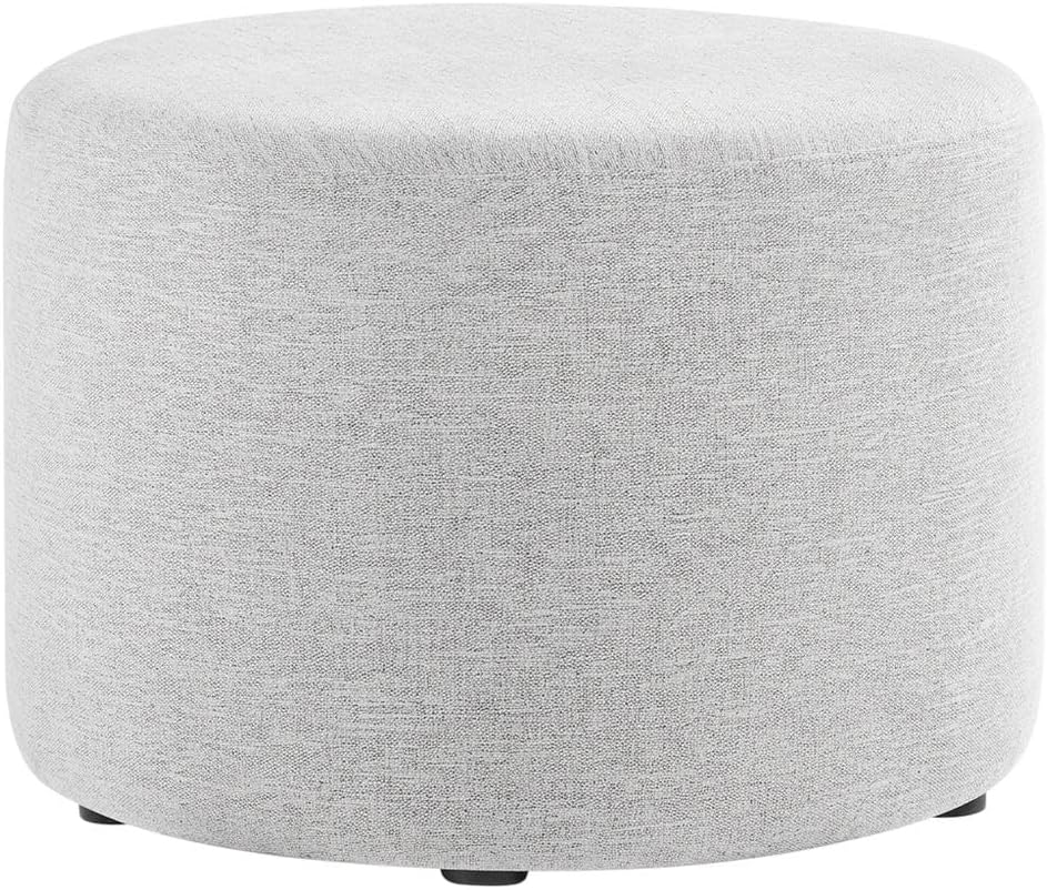 Gray 23" Round Woven Heathered Fabric Upholstered Ottoman, Outdoor Sitti...