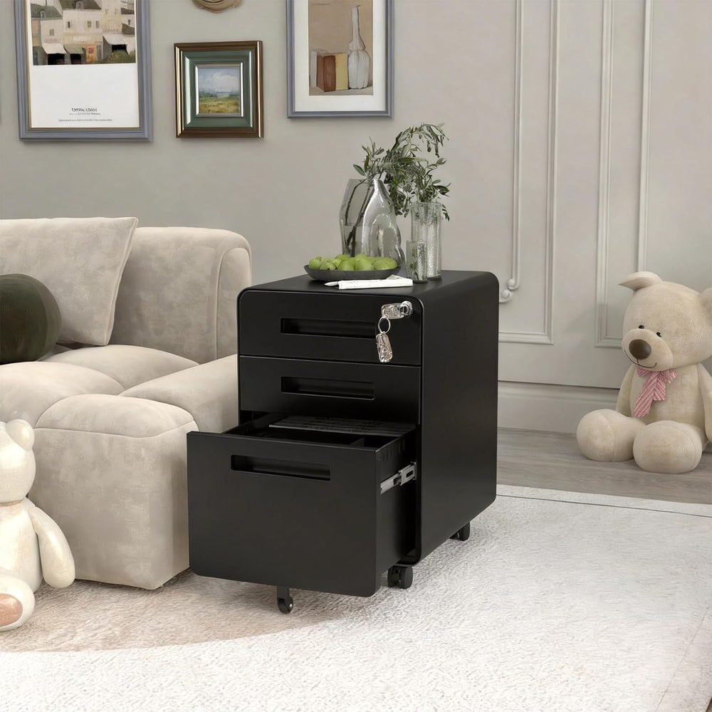3 Drawer File Cabinet with Lock, Mobile Metal Filing Cabinet for Letter/Legal...