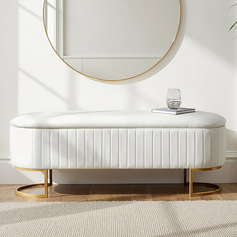 50.5” Velvet Storage Ottoman Bench with Gold-Toned Legs, Luxury Upholstered E...