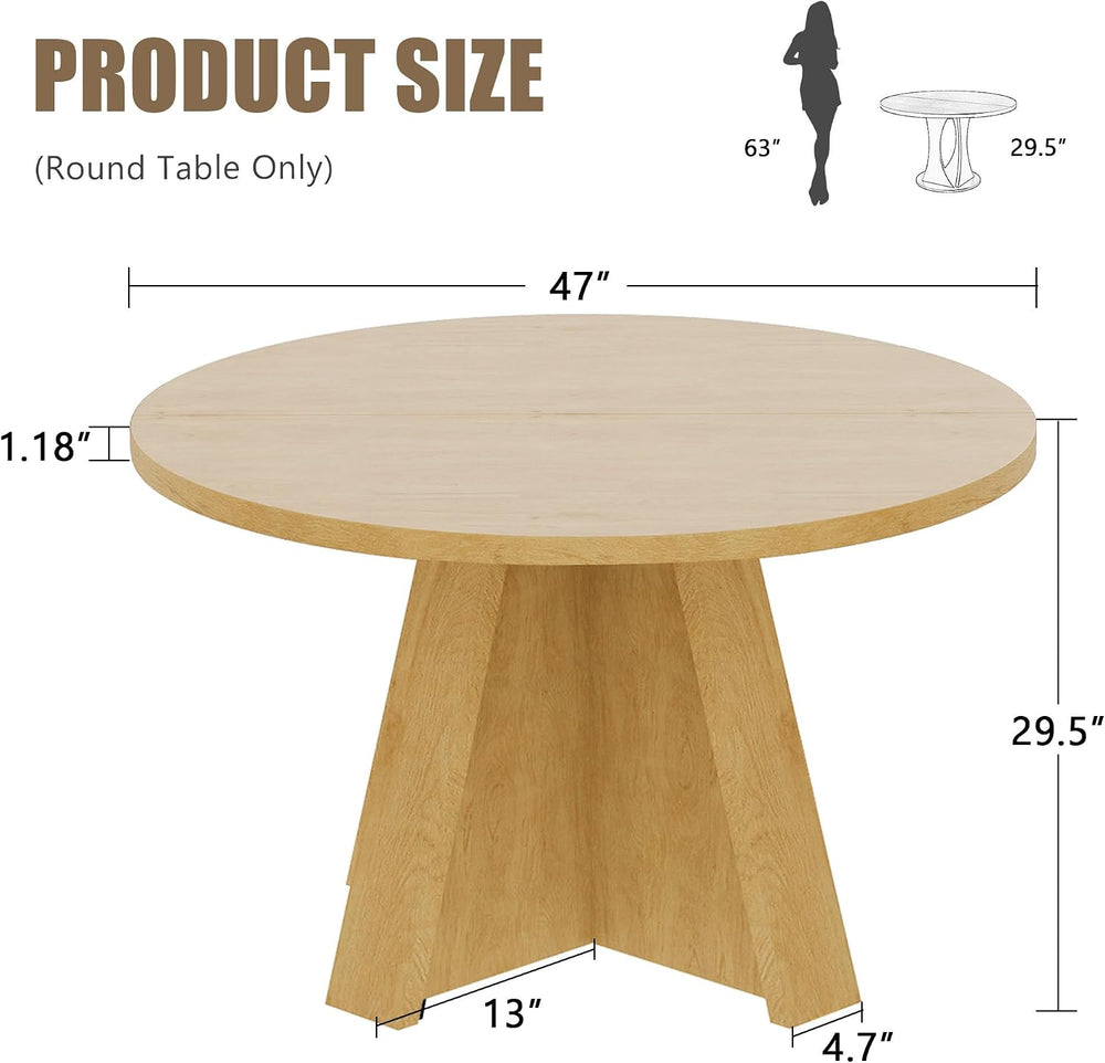 iPormis 47-Inch Round Dining Table for 4-6 People, Modern Wooden Kitchen Tabl...