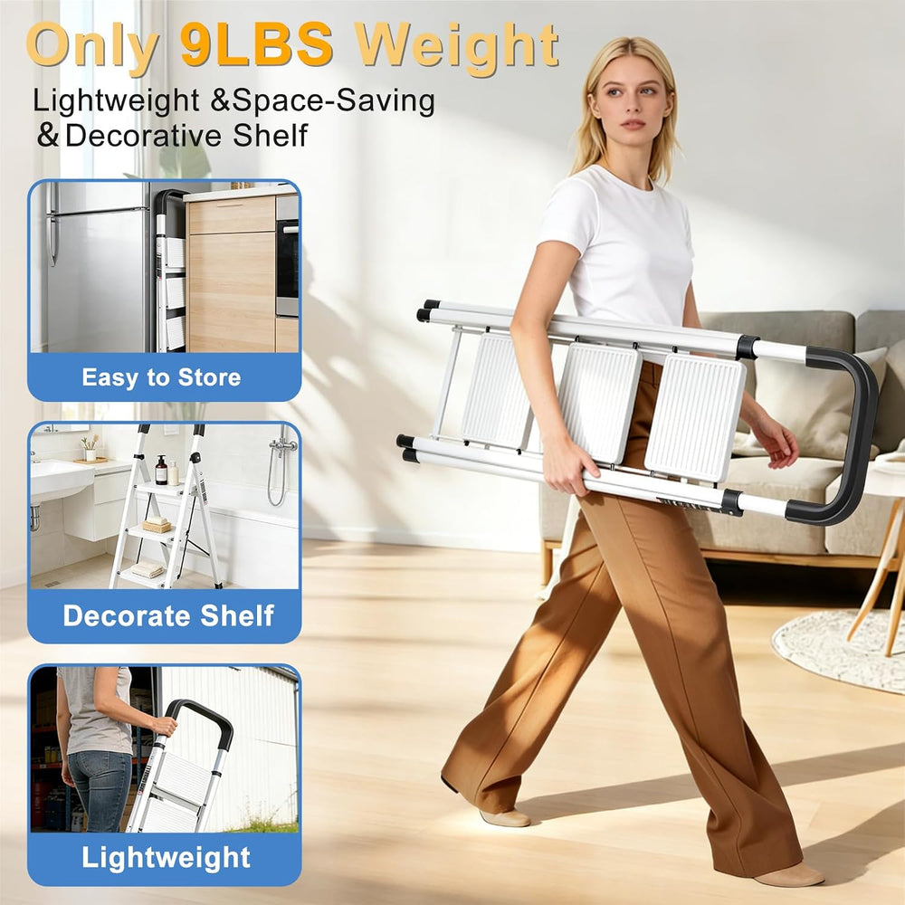 3 Step Ladder Folding Step Stool with Handrail