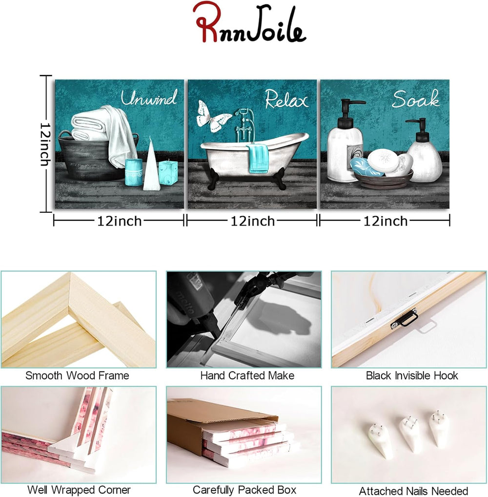 RnnJoile Teal Bathroom Decor Spa Pictures Bathtub Canvas Wall Art Relax Soak ...