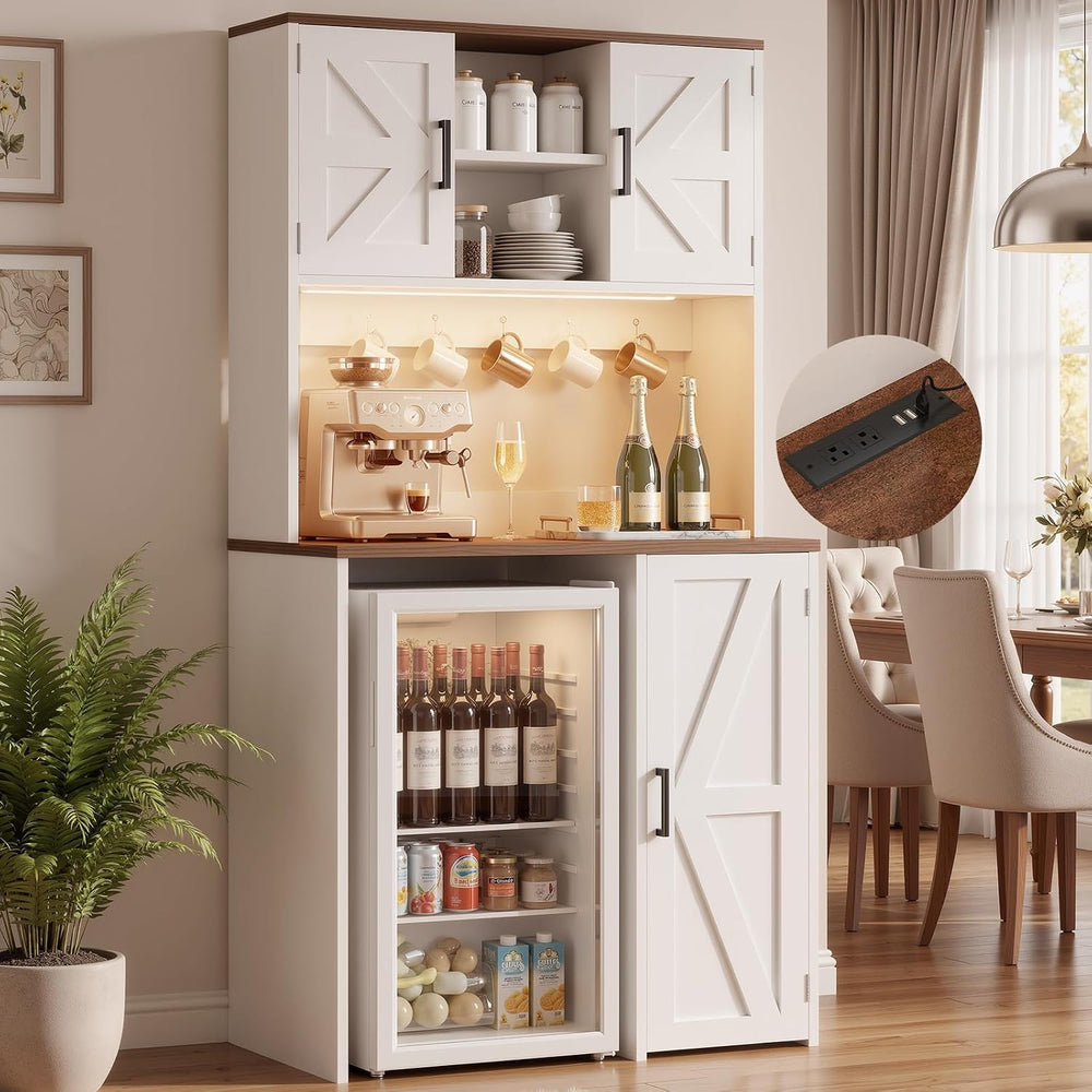 Unikito Mini Fridge Cabinet with Storage, Outlet and LED Light, White