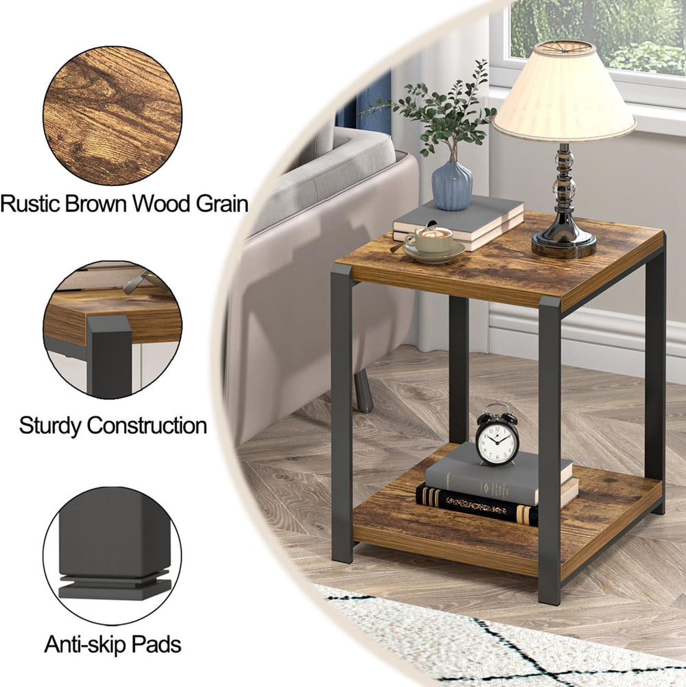EXCEFUR End Table with Storage Shelf, Modern Side Table for Living Room, Wood...