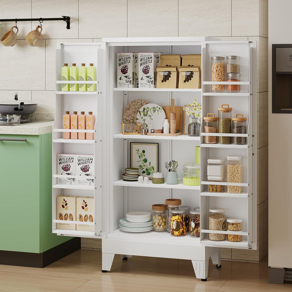 48" H Metal Kitchen Pantry Storage Cabinet, Freestanding Cupboard Storag...