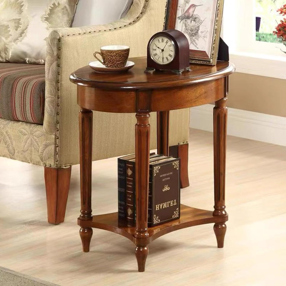 YUNMUARY-Oval End Table Cherry Finish Wood Side Table with Storage Shelf,Mode...