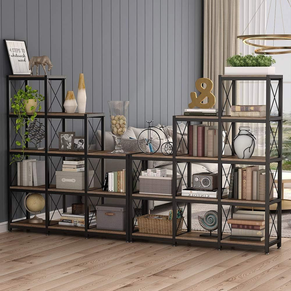 Tribesigns 12 Shelves Bookshelf, Industrial Ladder Corner Bookshelf 9 Cubes S...