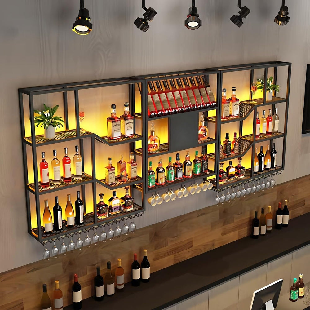 79" Large Metal Wine Rack Wall Mounted, 3 Tier Liquor Shelf & Liquor...