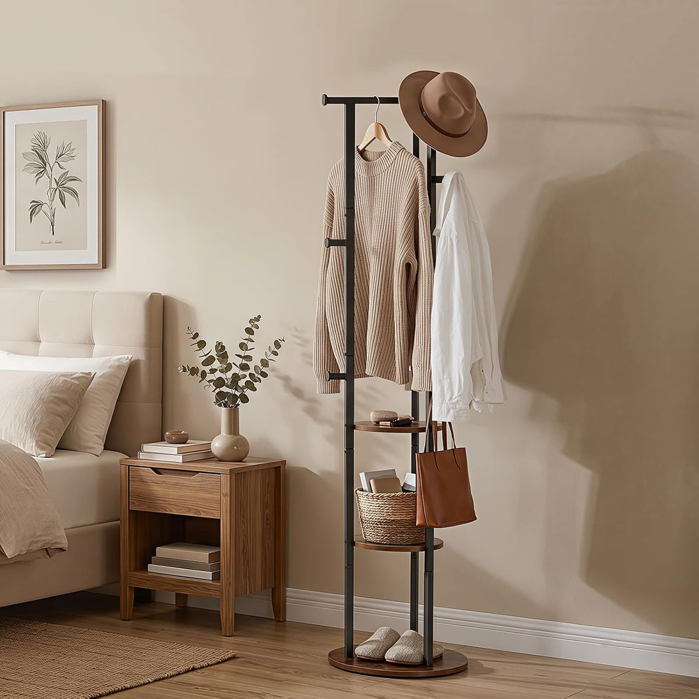 HOOBRO Coat Rack Freestanding, Coat Tree with 9 Hooks and 3 Storage Shelves