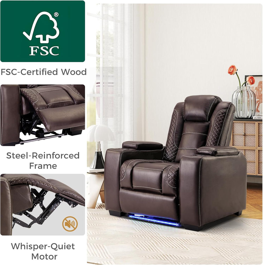 ANJ Power Home Theater Seating, PU Leather Electric Recliner Chair with Adjus...