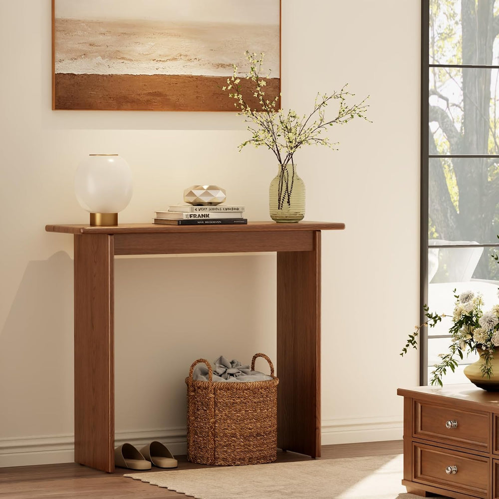 AQIMUELE Walnut Console Table Thin Rubberwood Minimalist Mid-Century Style | ...