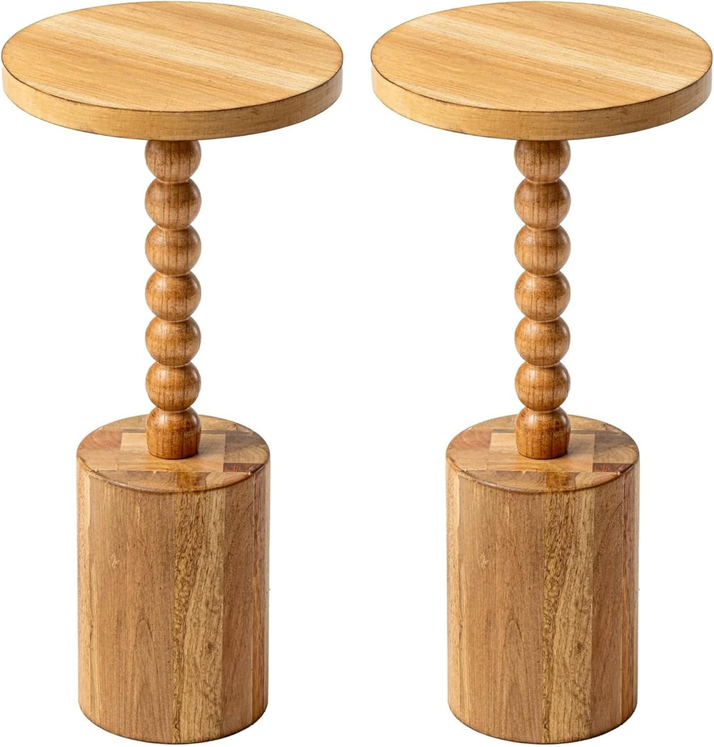 COZAYH Set of 2 Farmhouse Pedestal End Tables, Round Rustic Wood Drink Table ...