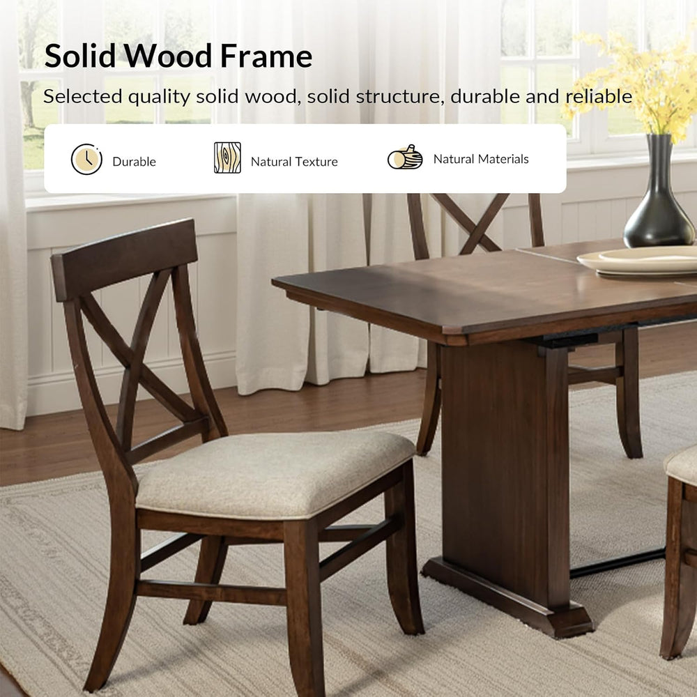 Farmhouse Upholstered Dining Chairs Set of 2, Walnut | Wooden Kitchen Chairs ...