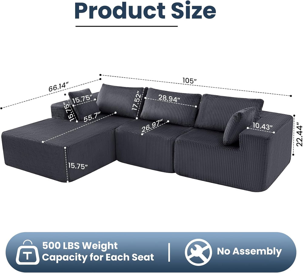 DUMOS 105" L-Shaped Sectional Couch, Left Facing Chaise | Upholstered Co...