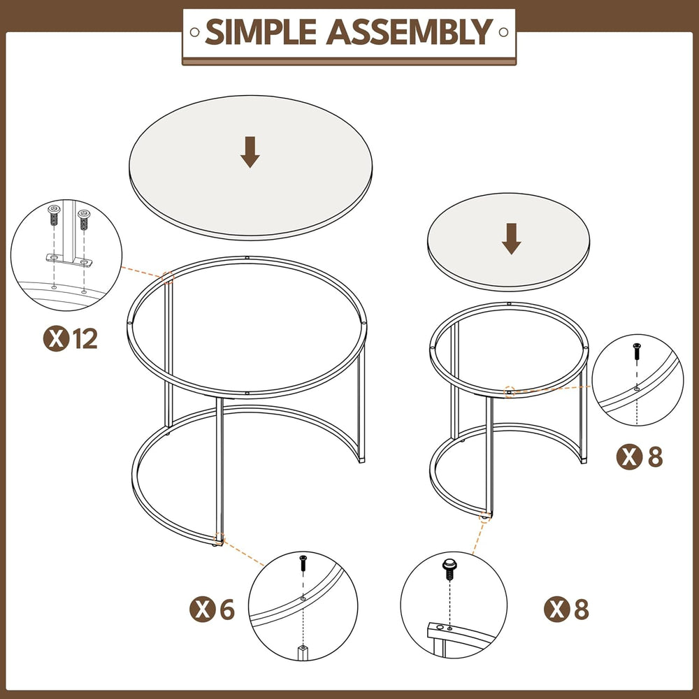 Yaheetech Round Nesting Coffee & Side Table Set of 2 for Living Room, Gra...